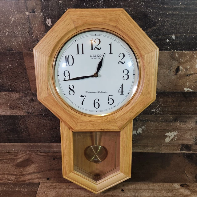 SEIKO LIGHT OAK Traditional Schoolhouse Wall Clock Chime Westminster