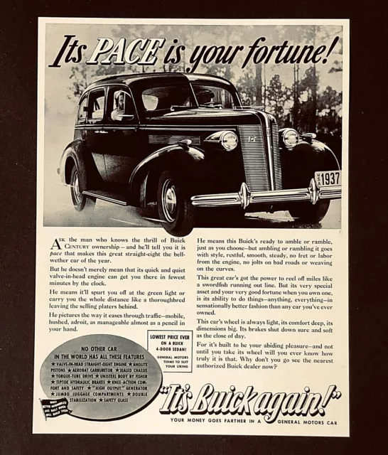 1937 Buick Century Advertisement Ask the Man General Motors Vtg Art Print AD