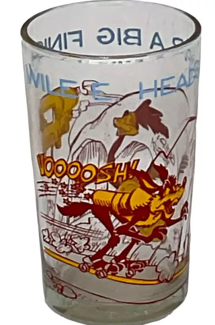 Vintage 1974 Road Runner & Wile Coyote Juice Glass -Bugs Bunny on Base