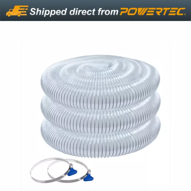 POWERTEC Heavy Duty 2-1/2" x 20 Ft Flexible PVC Dust Collection Hose with Clamps