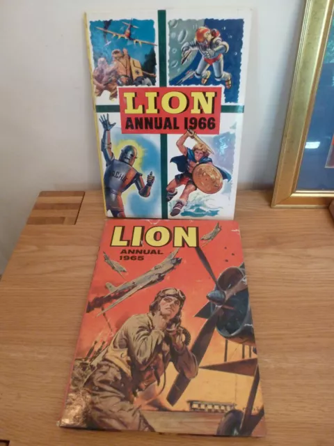 Lion Annuals X2 1965 And 1966 Fleetway Vintage Books 1950s Collectable - Clipped