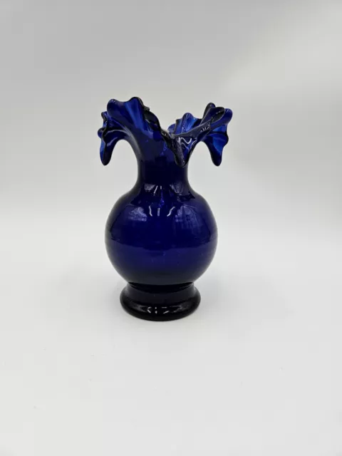 Cobalt Blue Art Glass Ruffled Vase