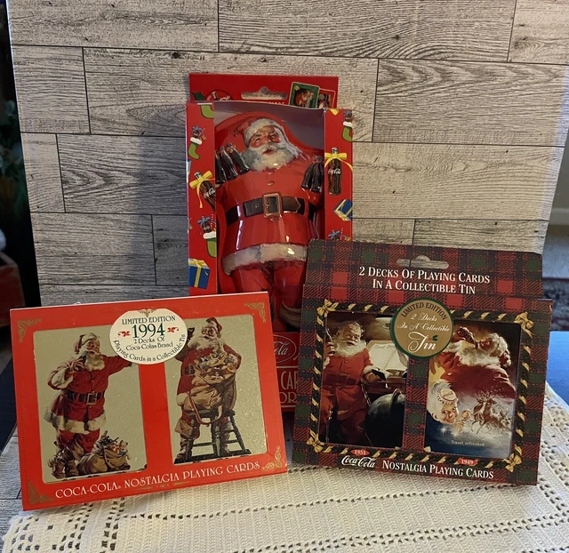 Three Coca Cola Santa Collector's Tin W/playing Cards Christmas cc-4