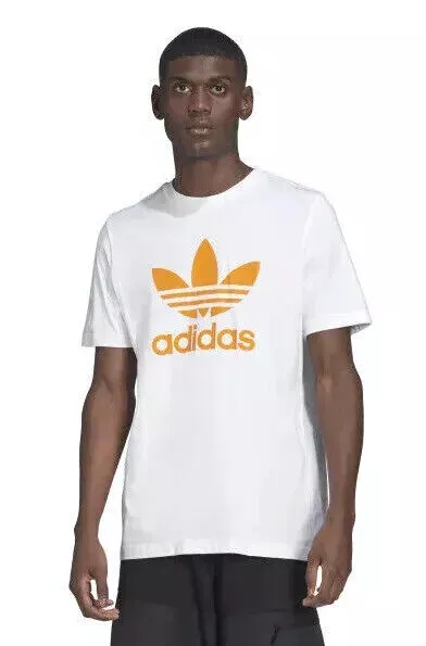 Adidas Originals Adicolor Trefoil Classic Logo  T-Shirt Tee Shirt White / Orange
