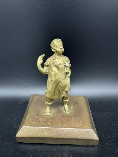 Antique Vintage Mini Bronze Sculpture, A Man with Apron, 5.3" w/ Base