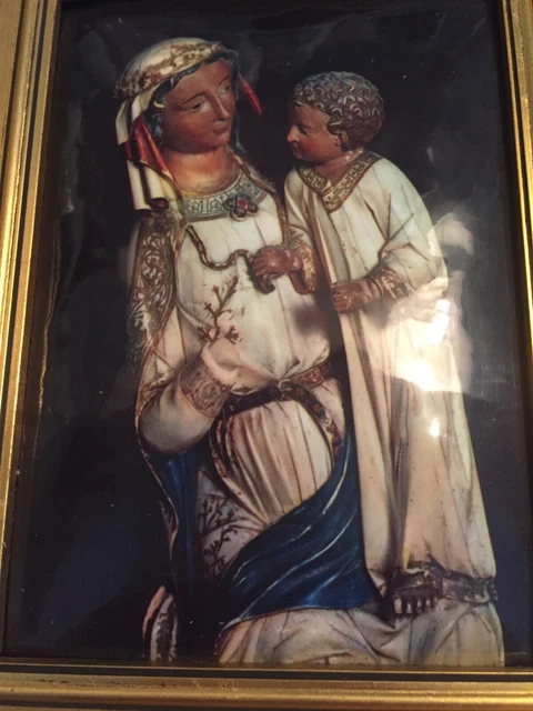 Tableau Ancien En Soie Tissée - Vierge à L'enfant, Neyret Frères Saint-Étienne, XIXe Siècle