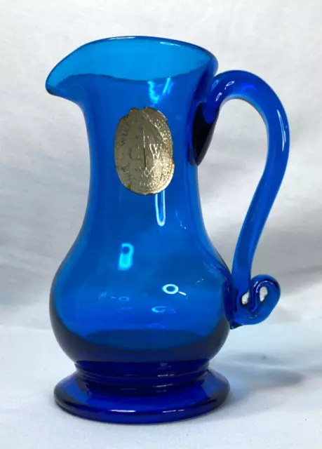 Williamsburg Restoration Netherlands Handblown Blue Glass Jug Original Label