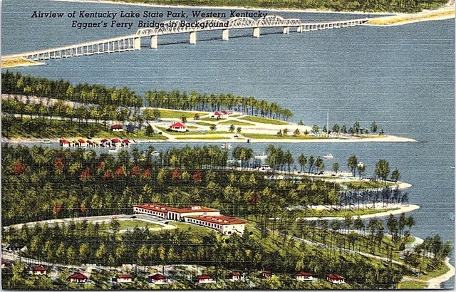Airview of Kentucky Lake State Park Eggner's Ferry Bridge Vintage Postcard C4