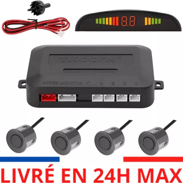 TKOOFN Kit Radar De Recul 4 Capteurs GRIS Auto Numérique Ecran LED Système Parca