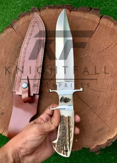 D2 Steel Custom Handmade Hunting Bowie Knife Full Tang handle Stag Antler/sheath