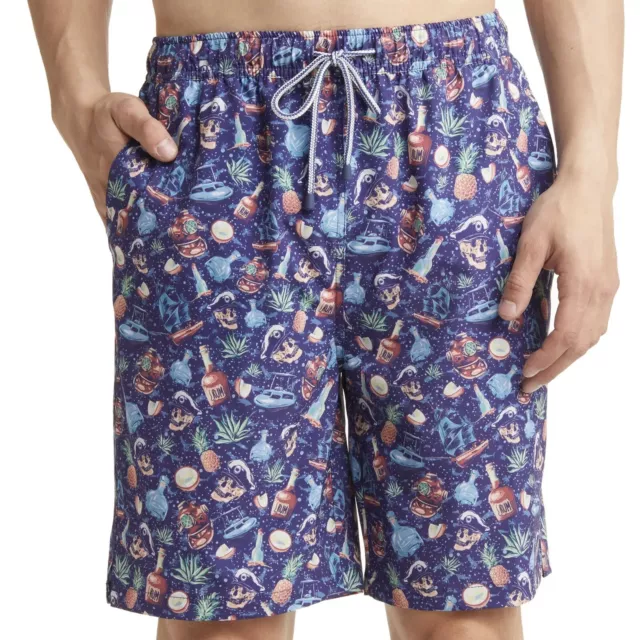 Peter Millar Seaside Ship Faced Swim Trunks Skulls Drinks Blue Print Mens M $98