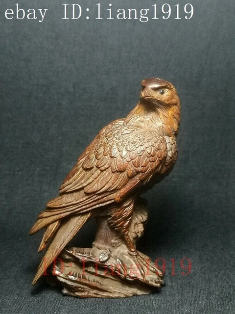 Japanese boxwood hand carved vivid eagle Figure statue netsuke collectable gift