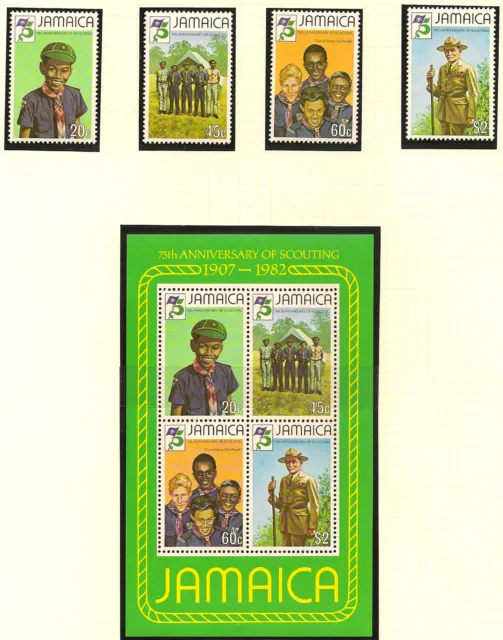 JAMAICA:1982 Boy Scout Movement   set+MS  SG 546-9 + MS 550 un mint