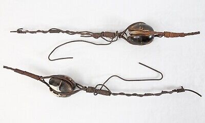 Vintage Brown Porcelain Egg Insulator Pair w/ 24" Guy Wire Cable Wrap