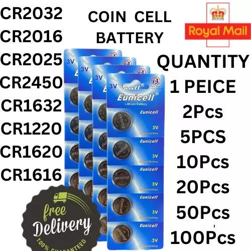 CR2032, CR2016, CR2025, CR2450, CR1632, CR1220, CR1620 and CR1616 Cell Batteries