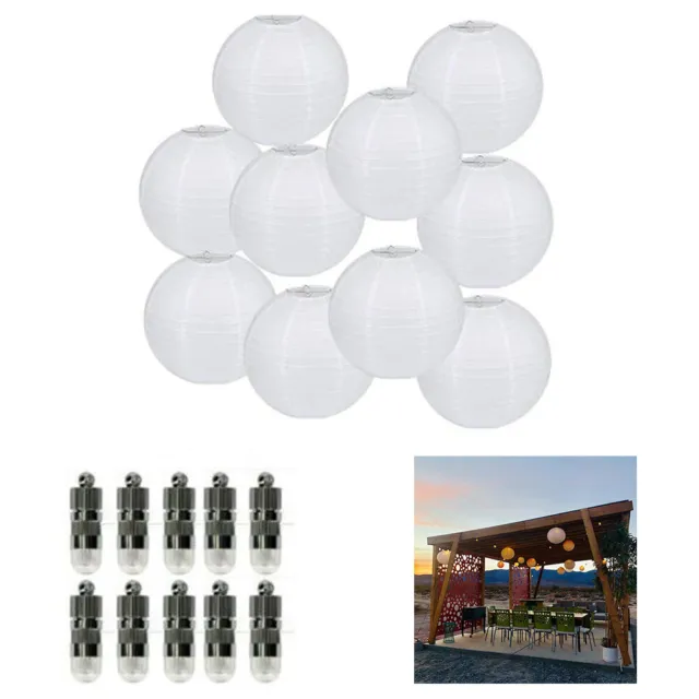 10 STK Weiß Papierlaterne Papierlampen Laterne Deko Feier Lampions mit Mini LEDs