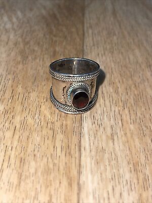 Vintage BA Artisan Wide Band Ruby 925 Sterling Silver RING Size 8