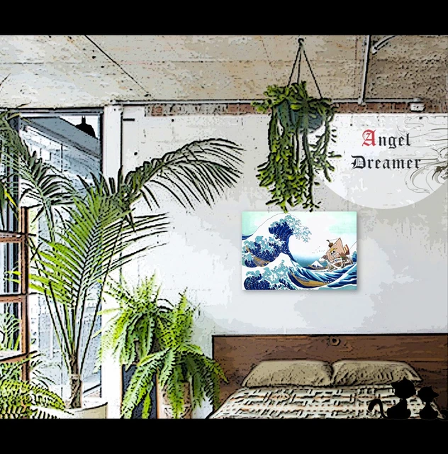 Poster En Toile One Piece - Vogue Merry & Chopper Dans 'La Vague De Hokusai' - 30x42cm - Neuf
