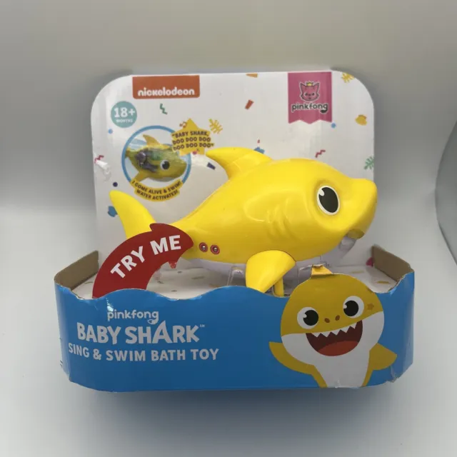 Nickelodean Pinkfong Yellow Baby Shark Water Activated Sing & Swim Bath Toy. NEW