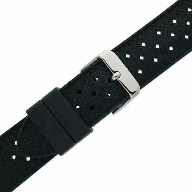 Bracelet de montre caoutchouc silicone noir respirant boucle imperméable en acier inoxydable 2