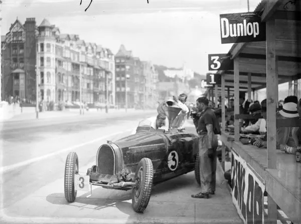 Lindsay Eccles' Bugatti T51 is refuelled in the pits 1934 Racing Old Photo