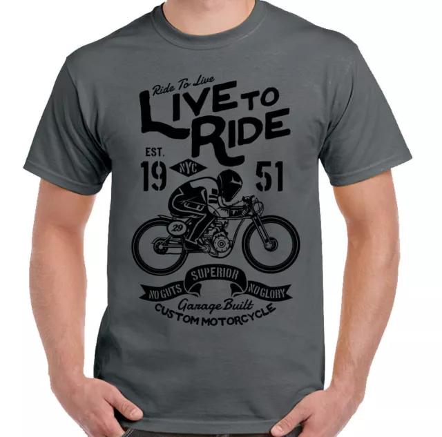 Cafe Racer T-Shirt Biker Live To Ride Uomo Motocicletta Fan Bicicletta