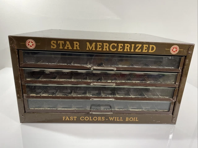 Star Mercerized Thread Metal Case Box Cabinet Antique Spool Cabinet Glass Front