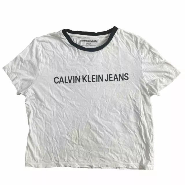 Calvin Klein Jeans Women's White Crop Top T-Shirt Size Small