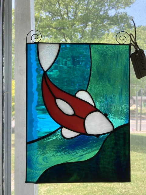 Koi Goldfish Stained Glass Window Panel Handcrafted USA By Studio27glass