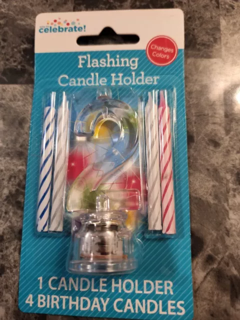 Flashing Candle Holder Number "2" Changes Colors Birthday Celebration Party NIP