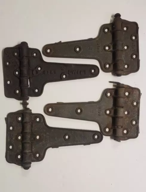 Vintage Large Box Rail Car Hinges or Barn Door Hardware Set of 4 Cast Iron
