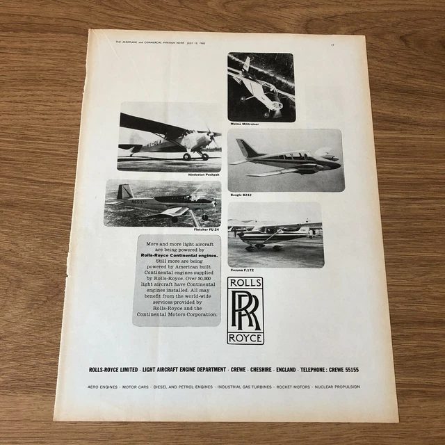 (STA44) ADVERT 11X8& Rolls-Royce Continental Engines. Beagle B242 ...