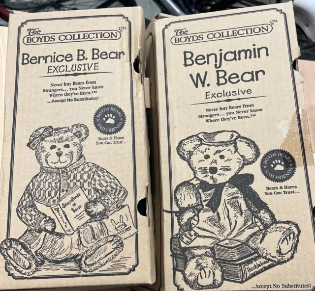 2 Boyds Bear Bernice B. Bear & Benjamin W. Bear Mohair Collection In Box $