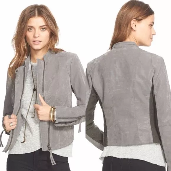 New Free People Steel Mill Vegan Faux Leather Jacket Womens Size 16 Gray