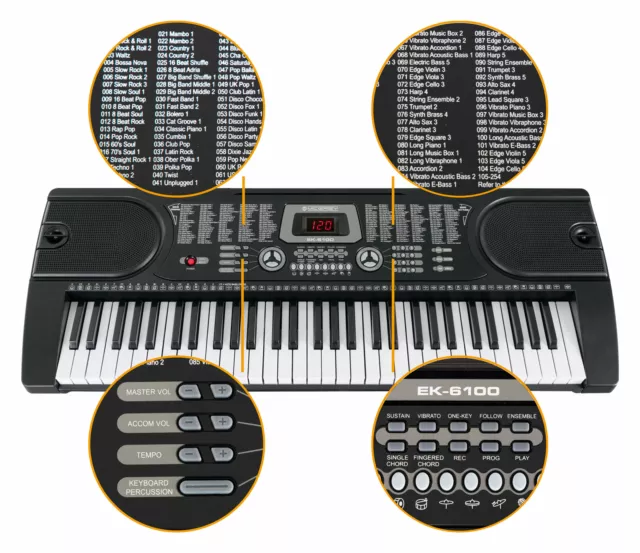 Digital 61 Tasten Keyboard E-Piano 255 Sounds Rhythmen Kopfhörer Bank Lern Set 2