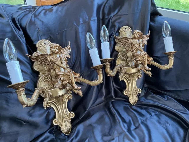 Large Pair Of Wall Lights French Louis Xvi Winged Angel