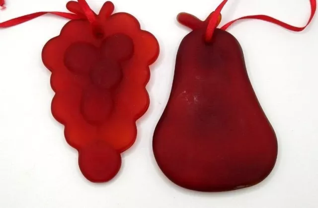 Ruby Red Beachglass Sun Catchers Pear an Grapes Christmas Ornaments