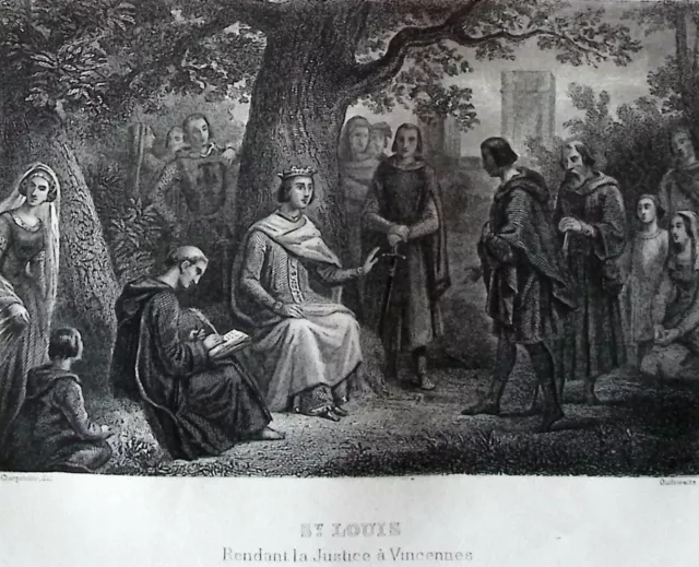 ST LOUIS Rendant la Justice à Vincennes Gravure du 19eme siècle (1857) G5