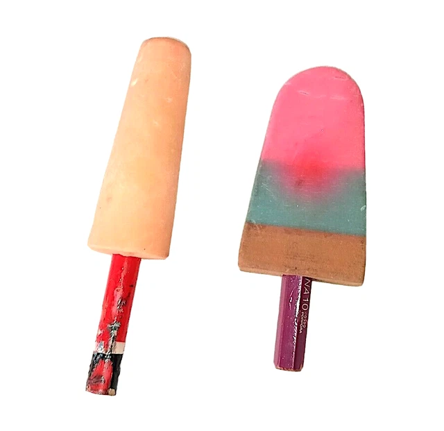 ICE CREAM - GELATI 80s lot 2 loose eraser pencil top gomme gommine radiergummi