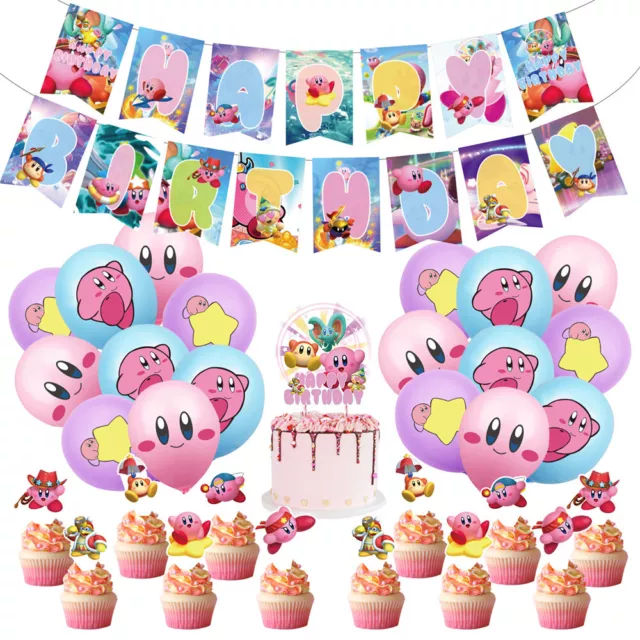 Star Kirby Happy Birthday Party Supplies Balloons Banner Cake Topper Decoration
