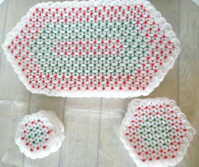 Hand Knitted Christmas Placemats Coasters Doilies