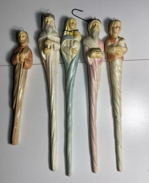 Porcelain Long Icicle Holy Family Nativity Christmas Tree Ornaments