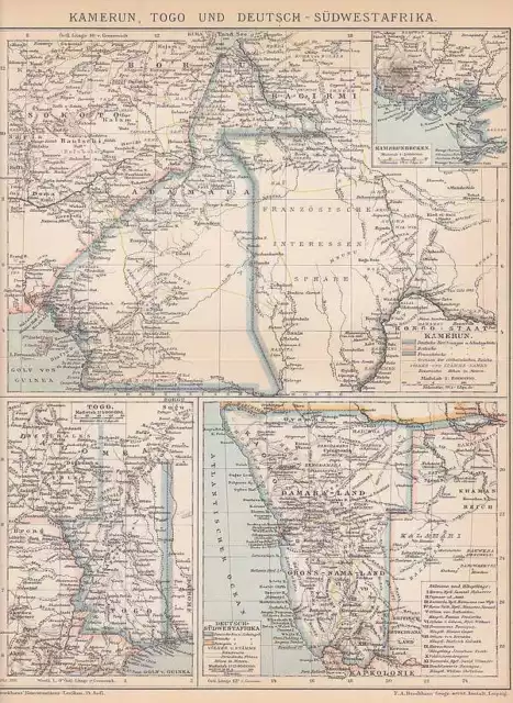 Deutsche Kolonien TOGO Kamerun DSWA LANDKARTE von 1894 Deutsch-Südwestafrika