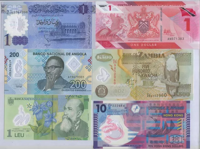 World Polymer Banknotes Set 6 Pcs Lot Different Notes From 6 Countries All UNC