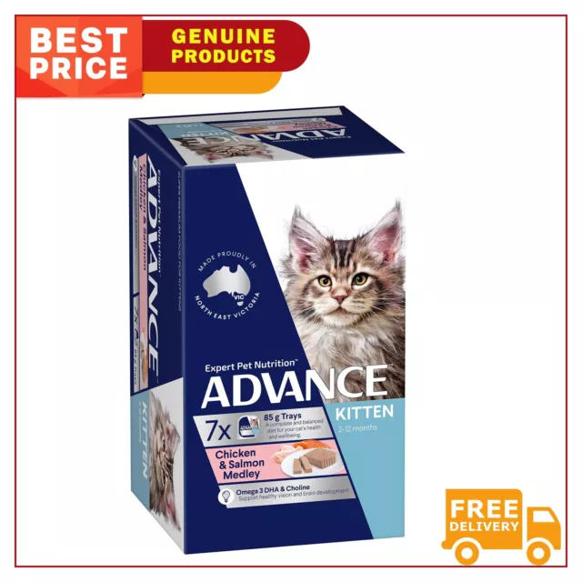 ADVANCE Kitten Food Chicken & Salmon Medley Trays Wet Cat Food 7 x 85 Gm