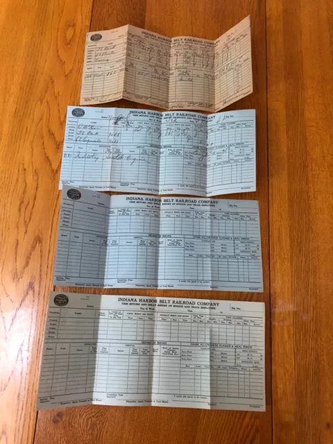 VTG Lot Of 4 1940-50s Indiana Harbor Belt Railroad Time Sheets Chicago Railroads
