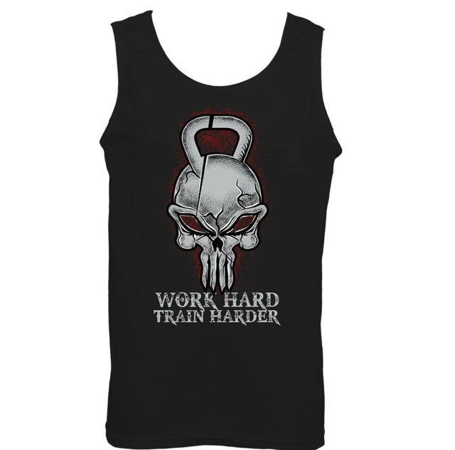 Train Harder Skull Vest Mens Funny Gym Training Top MMA Work Hard