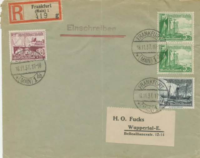 DT.REICH 1937 Winterhilfswerk Schiffe 4+3 Pf, 5+3 Pf (2 x) und 40+35 Pf auf R-Bf