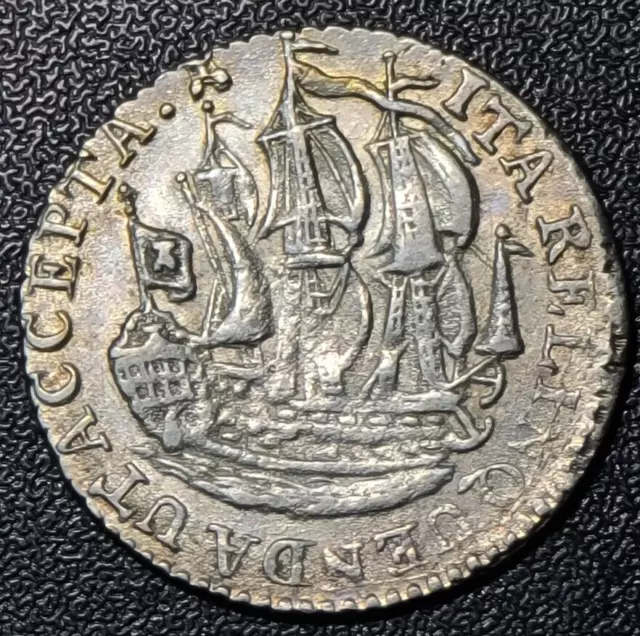 1791 Netherlands 6 Stuivers Galleon Ship Silver ZEELAND Scheepjesschelling