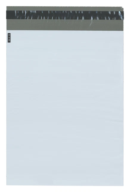 Plymor Poly Mailer White/Gray Bag w/ Closure and Strip, 10" x 13" (Case of 1000)